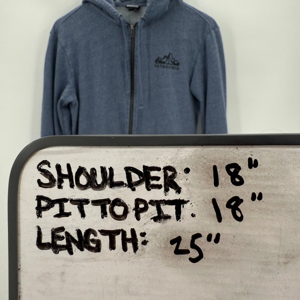 Patagonia Fitz‎ Roy Scope Organic Cotton Full Zip Hoodie Sweatshirt Blue Small - Picture 7 of 7